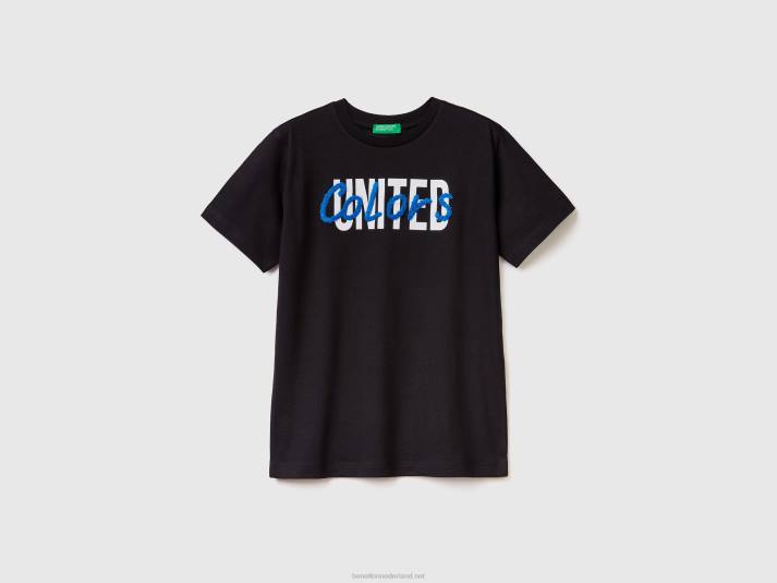 kinderen Benetton t-shirt met print en borduursel zwart 4R621789