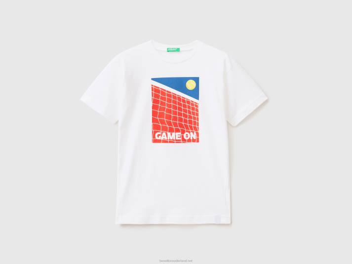 kinderen Benetton t-shirt met tennisprint wit 4R621791