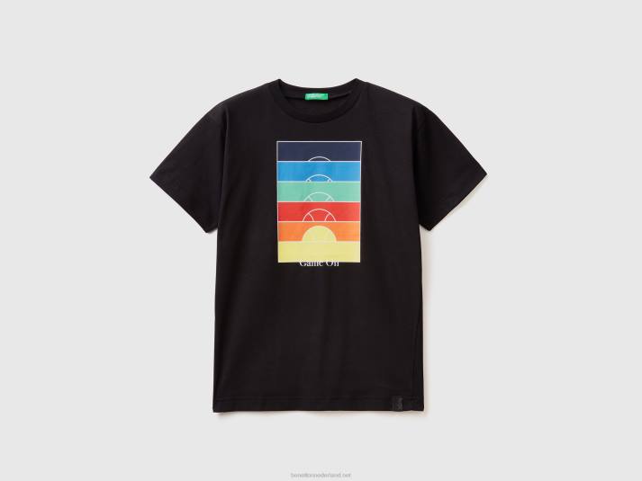 kinderen Benetton t-shirt met tennisprint zwart 4R621662
