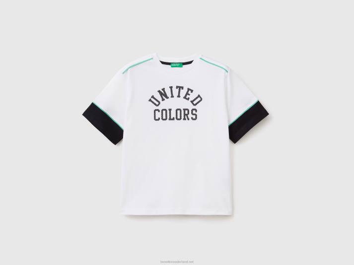 kinderen Benetton t-shirt van zuiver katoen met logo wit 4R624812