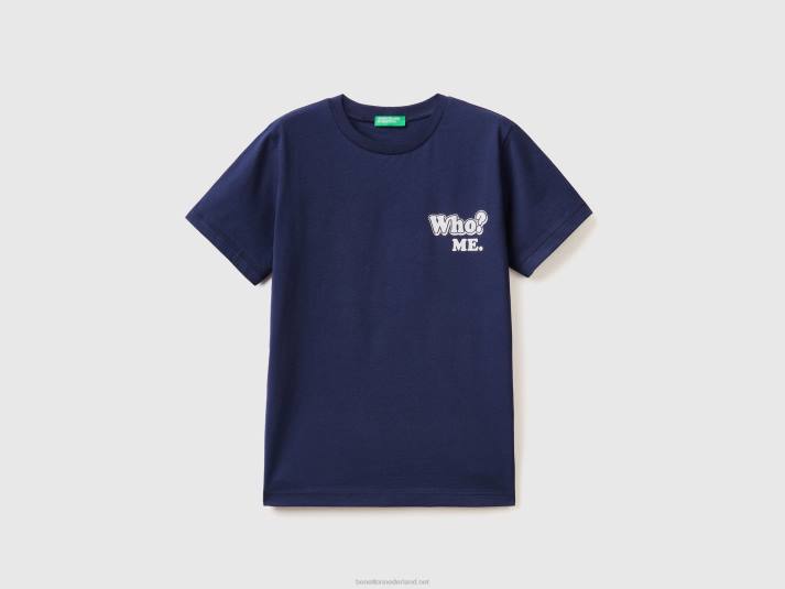 kinderen Benetton t-shirt van zuiver katoen met print donkerblauw 4R621686
