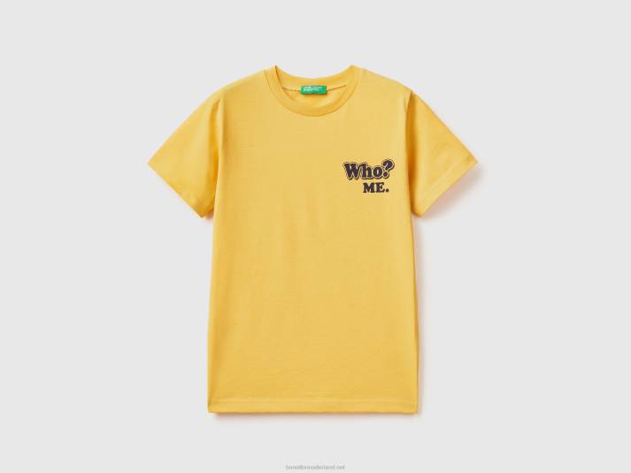 kinderen Benetton t-shirt van zuiver katoen met print geel 4R621746