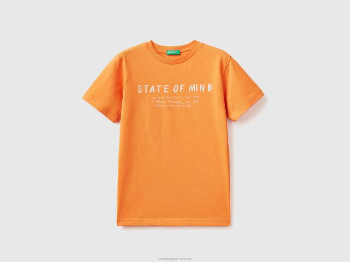 kinderen Benetton t-shirt van zuiver katoen met print oranje 4R624791