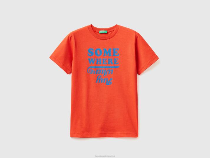 kinderen Benetton t-shirt van zuiver katoen met print rood 4R621782