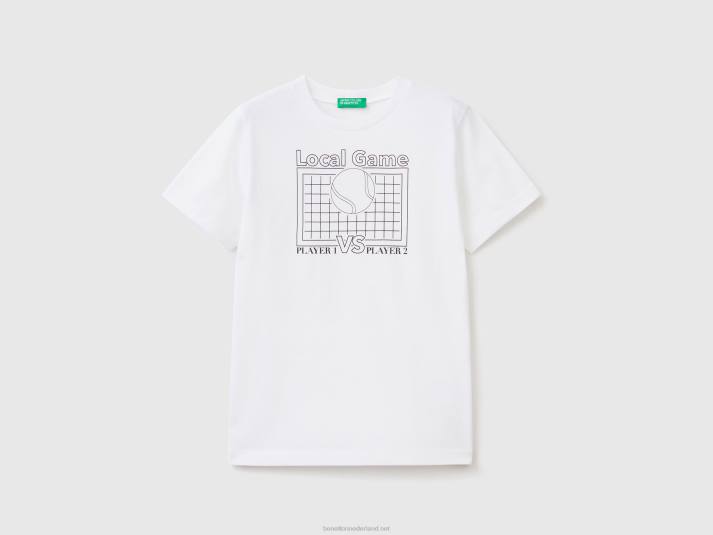 kinderen Benetton t-shirt van zuiver katoen met print wit 4R621752