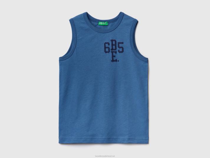 kinderen Benetton tanktop van 100% biologisch katoen met logo helderblauw 4R621719