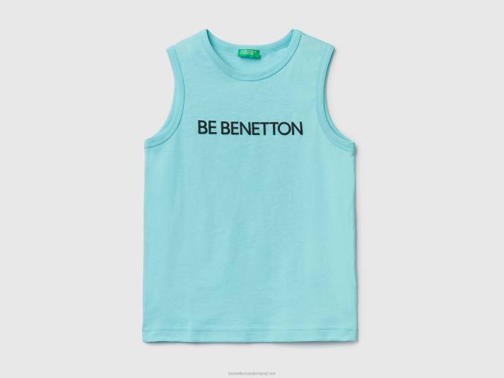 kinderen Benetton tanktop van 100% biologisch katoen met logo hemelsblauw 4R621733