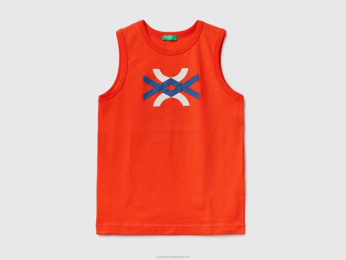 kinderen Benetton tanktop van 100% biologisch katoen met logo rood koraal 4R621720