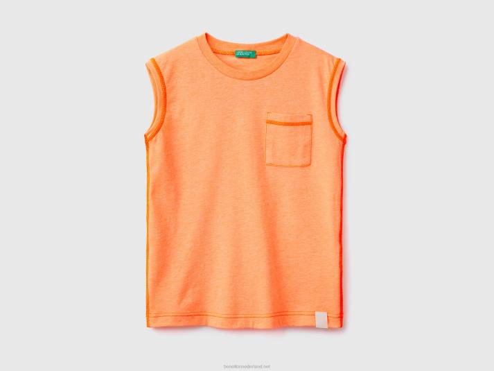 kinderen Benetton tanktop van gerecyclede stof neon-oranje 4R621729