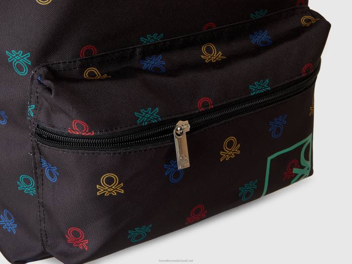 kinderen Benetton Rugzak met logopatroon van nylon zwart 4R622070