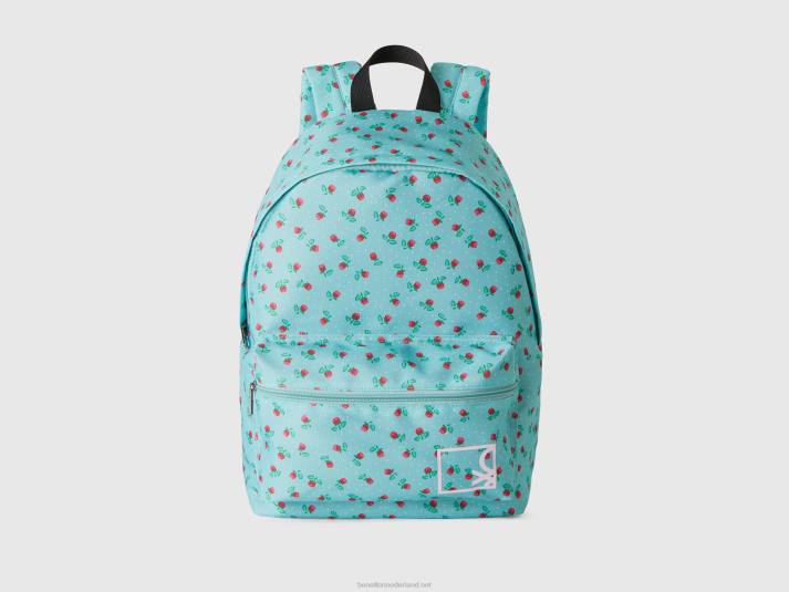 kinderen Benetton rugzak van nylon met stippen en bloemen turkoois 4R622809