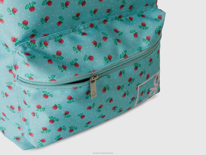kinderen Benetton rugzak van nylon met stippen en bloemen turkoois 4R622809