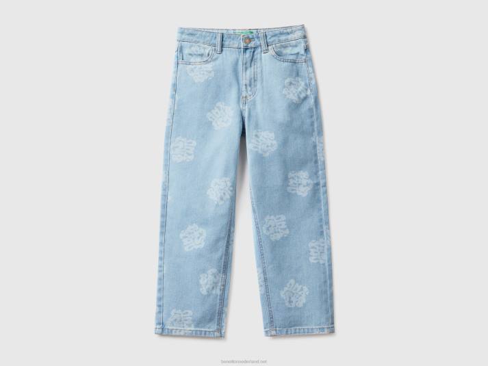 kinderen Benetton bedrukte rechte jeans lichtblauw 4R625459