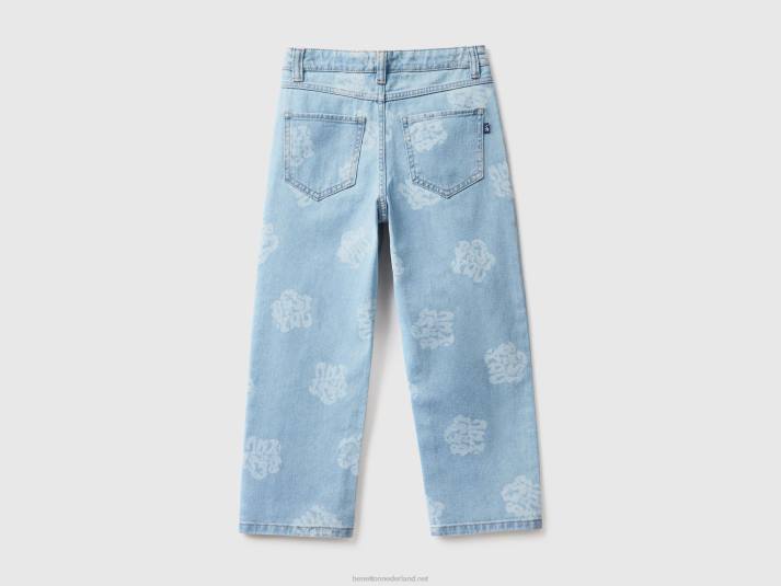 kinderen Benetton bedrukte rechte jeans lichtblauw 4R625459