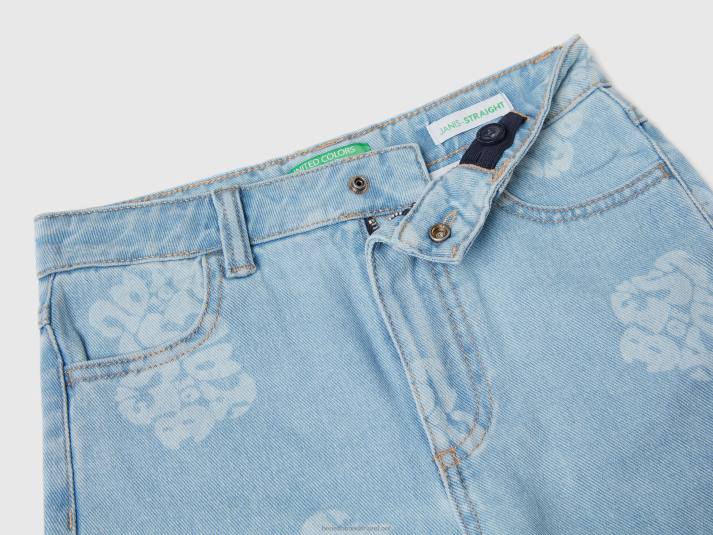 kinderen Benetton bedrukte rechte jeans lichtblauw 4R625459