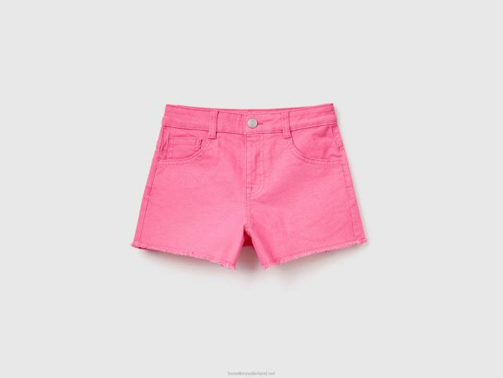 kinderen Benetton gerafelde short met hoge taille roze 4R625451