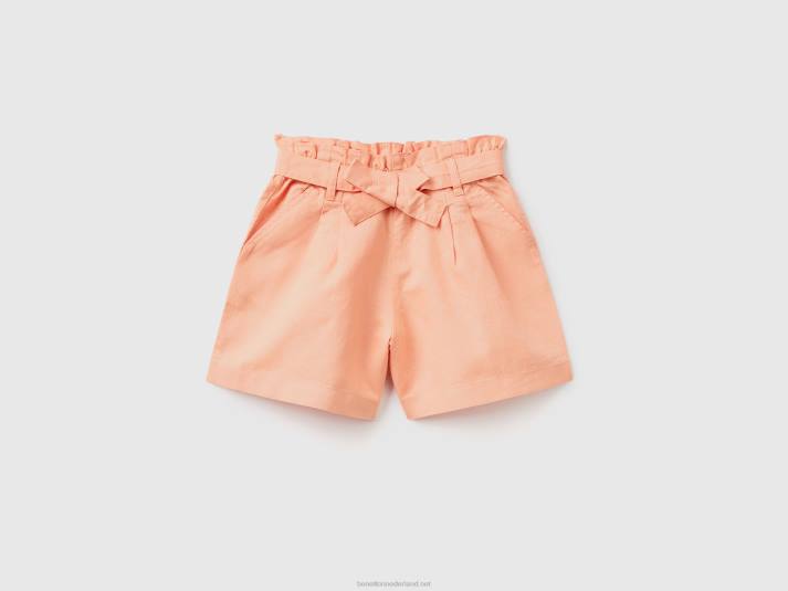 kinderen Benetton paperbag bermuda's van linnenmix Zalm 4R622671