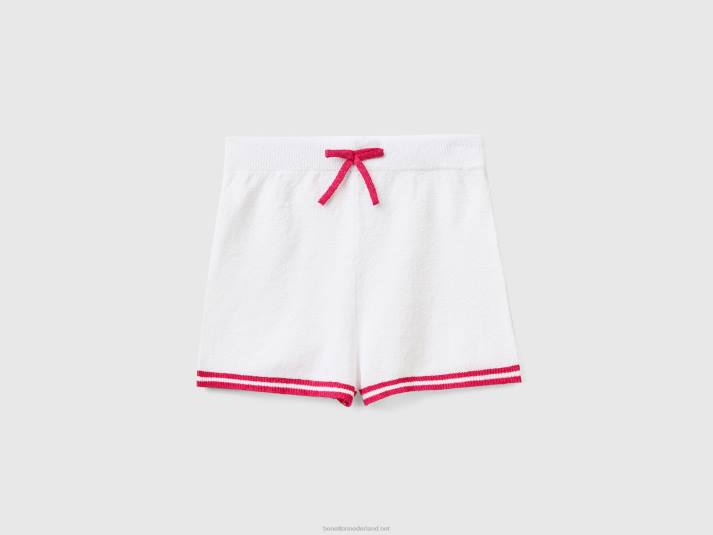 kinderen Benetton short van bouclégaren met trekkoord wit 4R625477