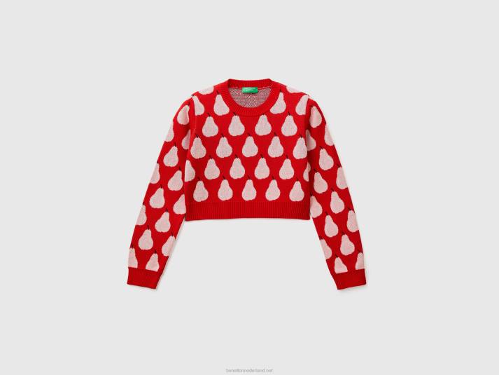 kinderen Benetton rode cropped sweater met perenpatroon rood 4R626084