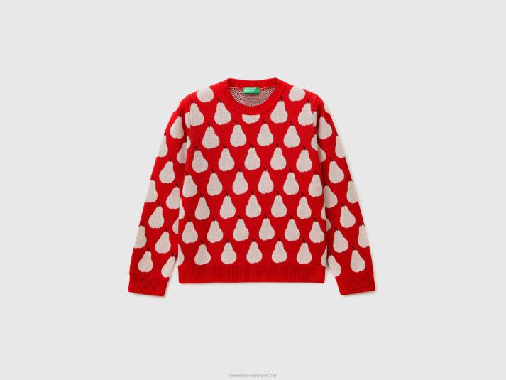 kinderen Benetton rode trui met perenpatroon rood 4R626099