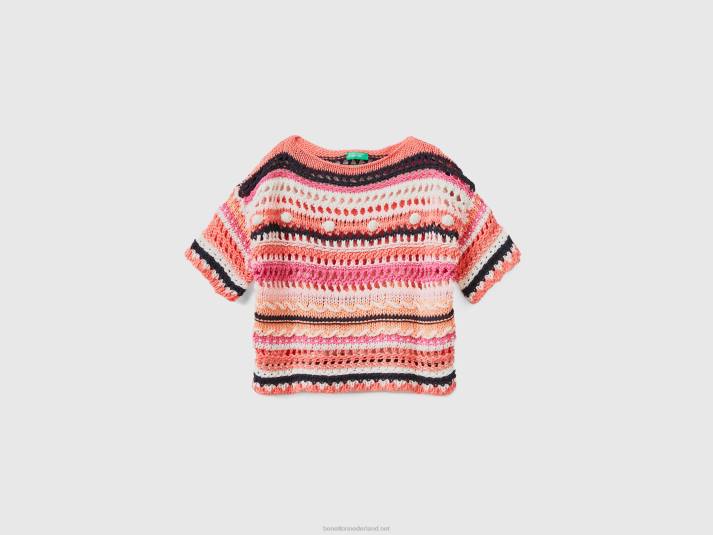 kinderen Benetton trui met gehaakt breiwerk roze 4R626087
