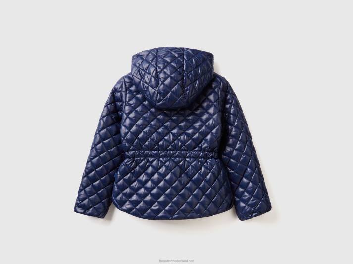 kinderen Benetton gewatteerde jas met capuchon donkerblauw 4R625202