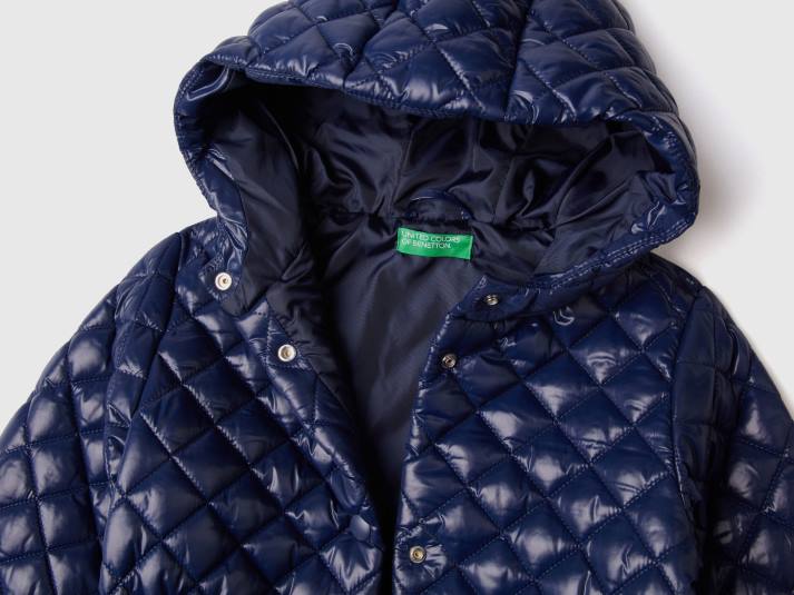 kinderen Benetton gewatteerde jas met capuchon donkerblauw 4R625202