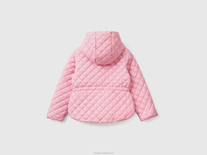 kinderen Benetton gewatteerde jas met capuchon roze 4R622425