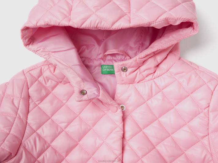 kinderen Benetton gewatteerde jas met capuchon roze 4R622425