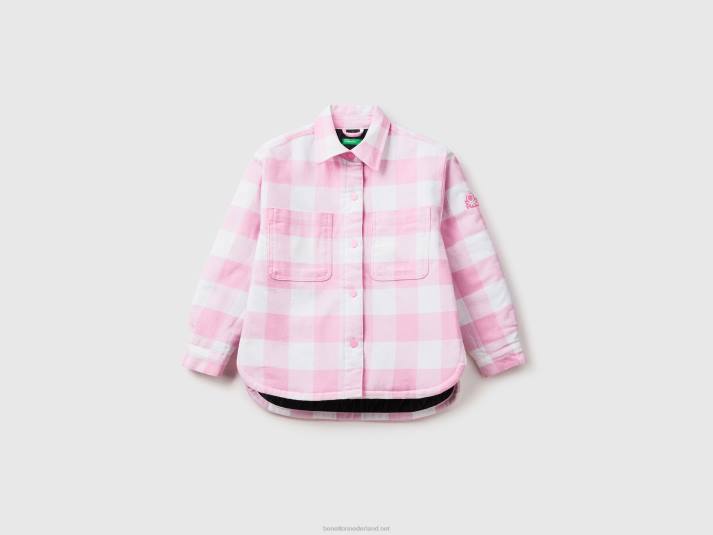 kinderen Benetton oversized geruit overhemdjack roze 4R625197