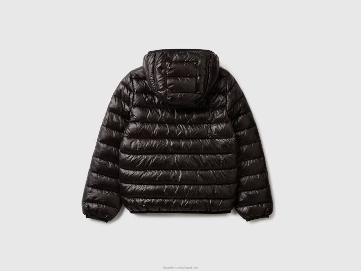 kinderen Benetton pufferjack met capuchon zwart 4R625207