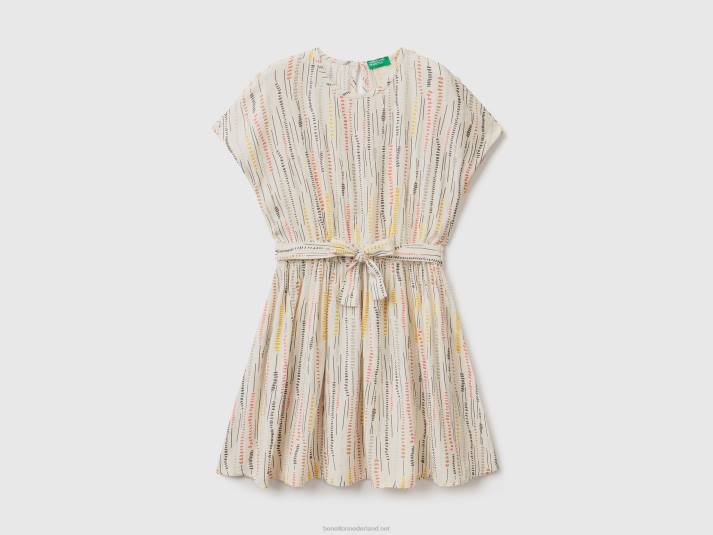 kinderen Benetton Jurk met patroon van duurzame viscose romig wit 4R622575