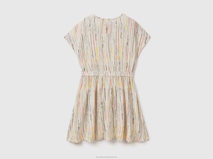 kinderen Benetton Jurk met patroon van duurzame viscose romig wit 4R622575