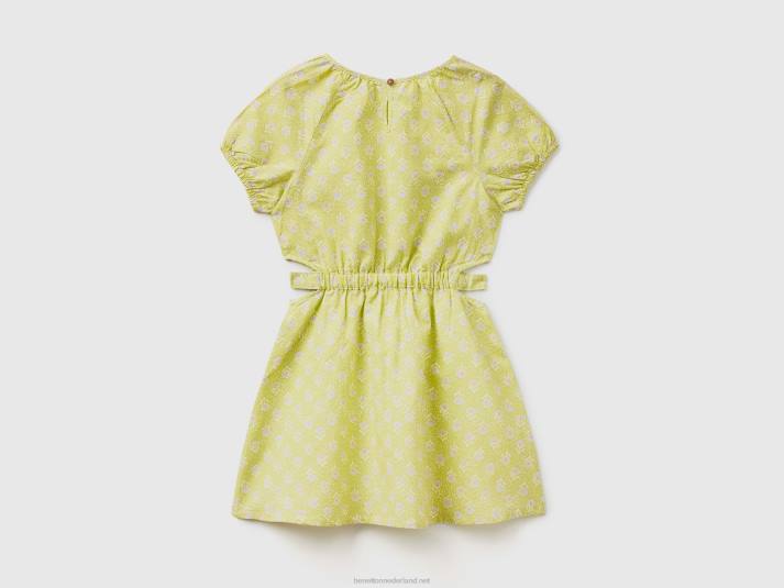 kinderen Benetton jurk met patroon van linnenmix limoen 4R625370