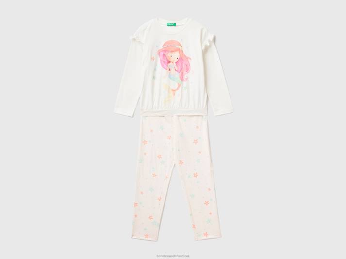kinderen Benetton Zeemeermin pyjama van 100% katoen romig wit 4R622782