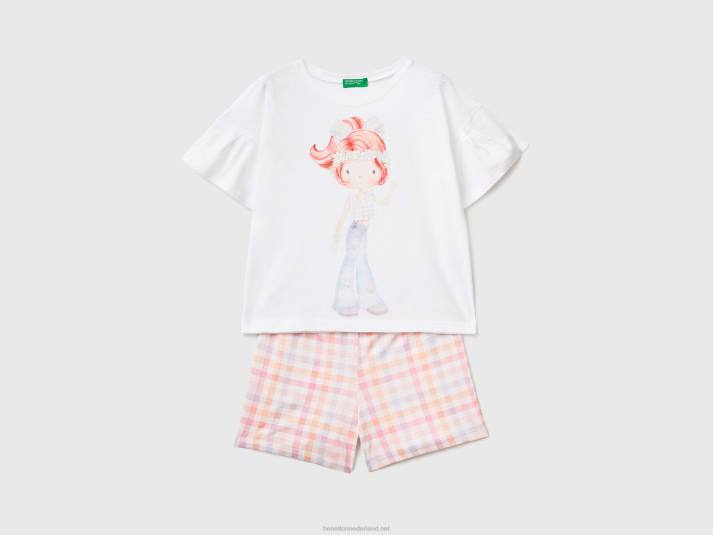 kinderen Benetton korte pyjama met glitterprint wit 4R622762