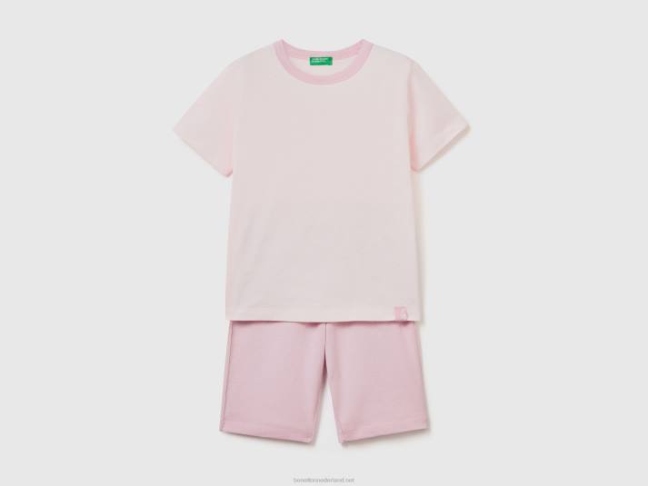 kinderen Benetton korte pyjama van lichtgewicht katoen pastelroze 4R622779