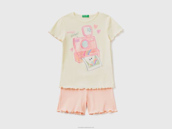 kinderen Benetton lichtgewicht pyjama van langvezelig katoen geel 4R622751