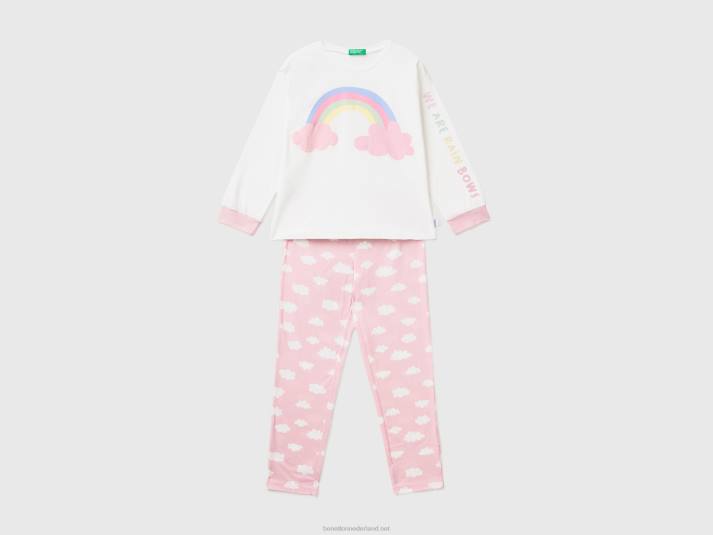 kinderen Benetton pyjama met glitterprint romig wit 4R622742