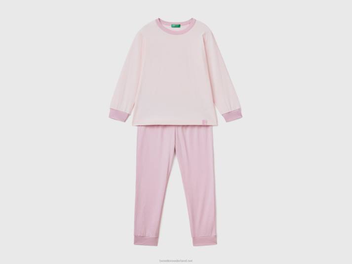 kinderen Benetton slimfit pyjama van 100% katoen pastelroze 4R622022