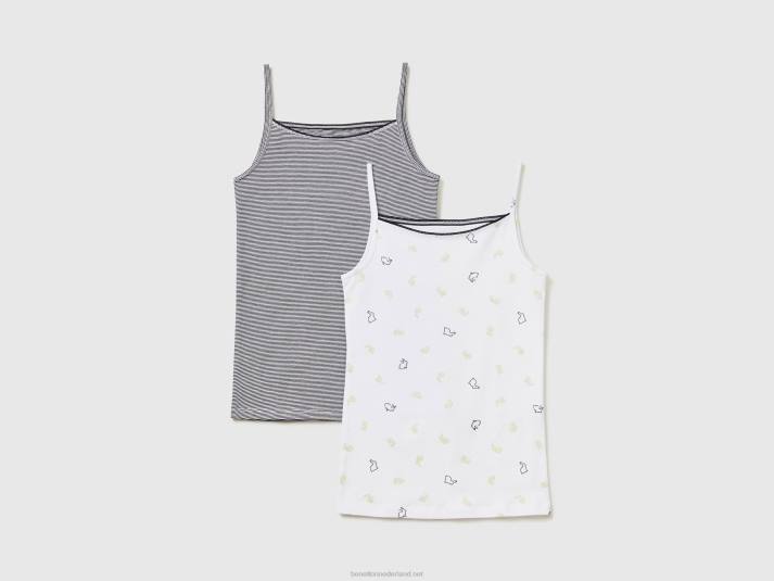 kinderen Benetton twee hemdjes met dessin van stretchkatoen wit 4R622774