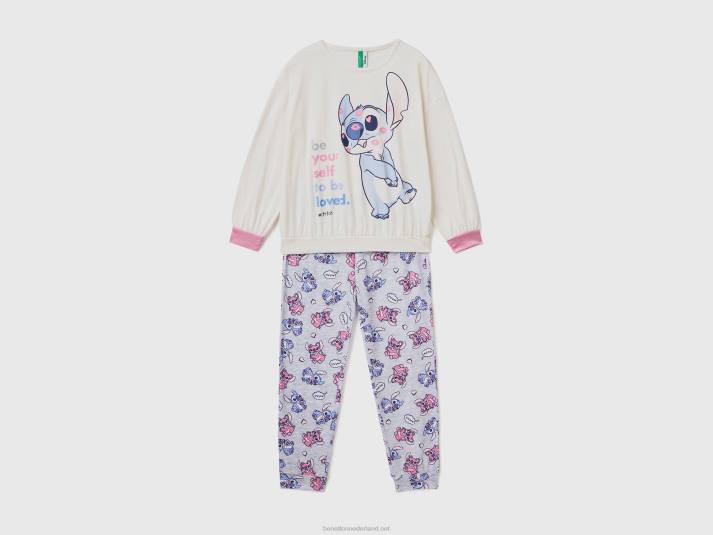 kinderen Benetton warme pyjama met stikselprint romig wit 4R622740