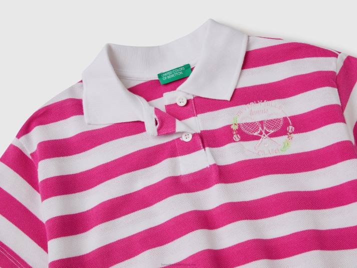 kinderen Benetton gestreept poloshirt met embleem fuchsia 4R625286