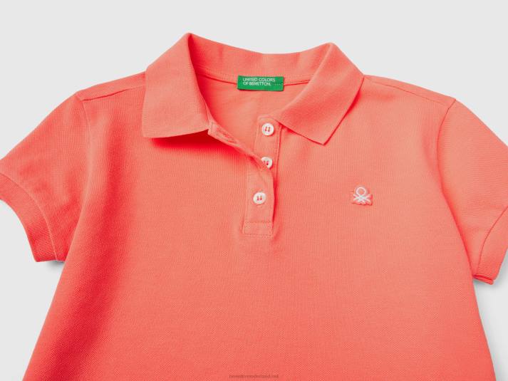 kinderen Benetton polo met korte mouwen van biologisch katoen oranje koraal 4R622484