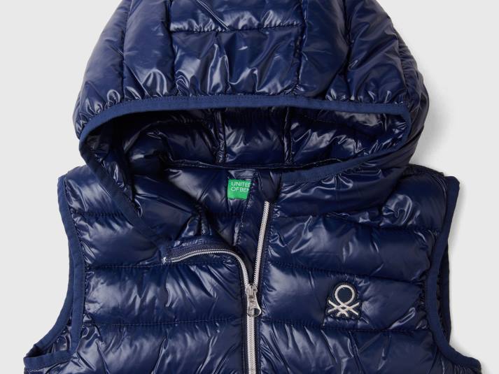 kinderen Benetton gewatteerde jas met capuchon donkerblauw 4R625210