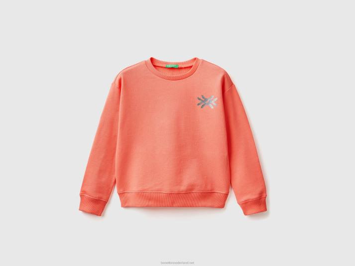 kinderen Benetton Sweatshirt van 100% katoen met logo oranje koraal 4R622533