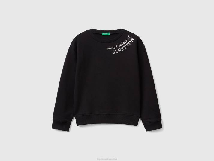 kinderen Benetton Sweatshirt van 100% katoen met logo zwart 4R622515