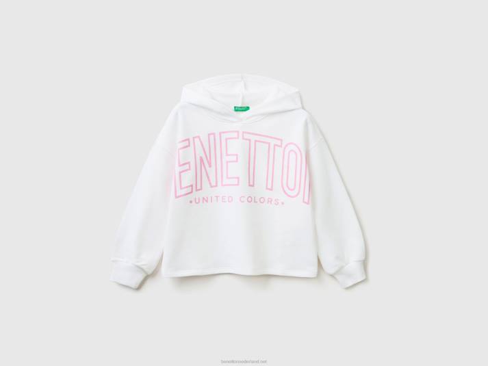 kinderen Benetton cropped sweatshirt met capuchon wit 4R625308