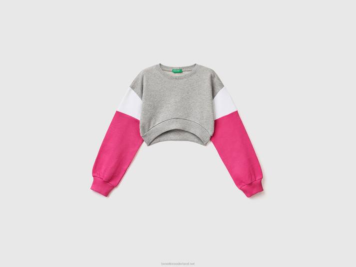kinderen Benetton cropped sweatshirt met kleurvlakken grijs 4R625340