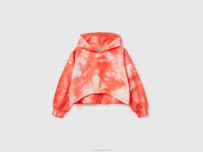 kinderen Benetton cropped tie-dye hoodie oranje koraal 4R625316